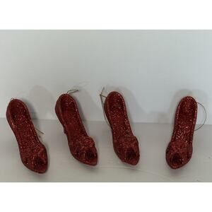 Lot of 4 Red Glitter High Heel Shoe Christmas Tree Ornament